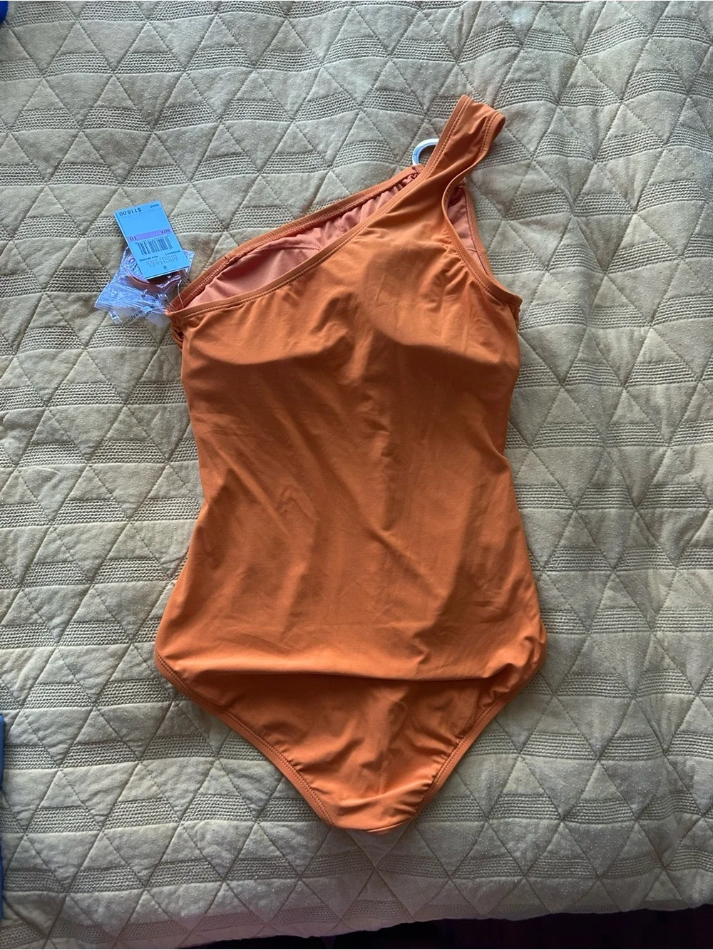 Michael Kors Orange One-Shoulder Swimsuit with Ring Accent